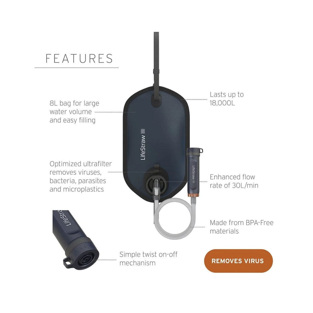 LifeStraw Peak Series Gravity Water Purification System 8L