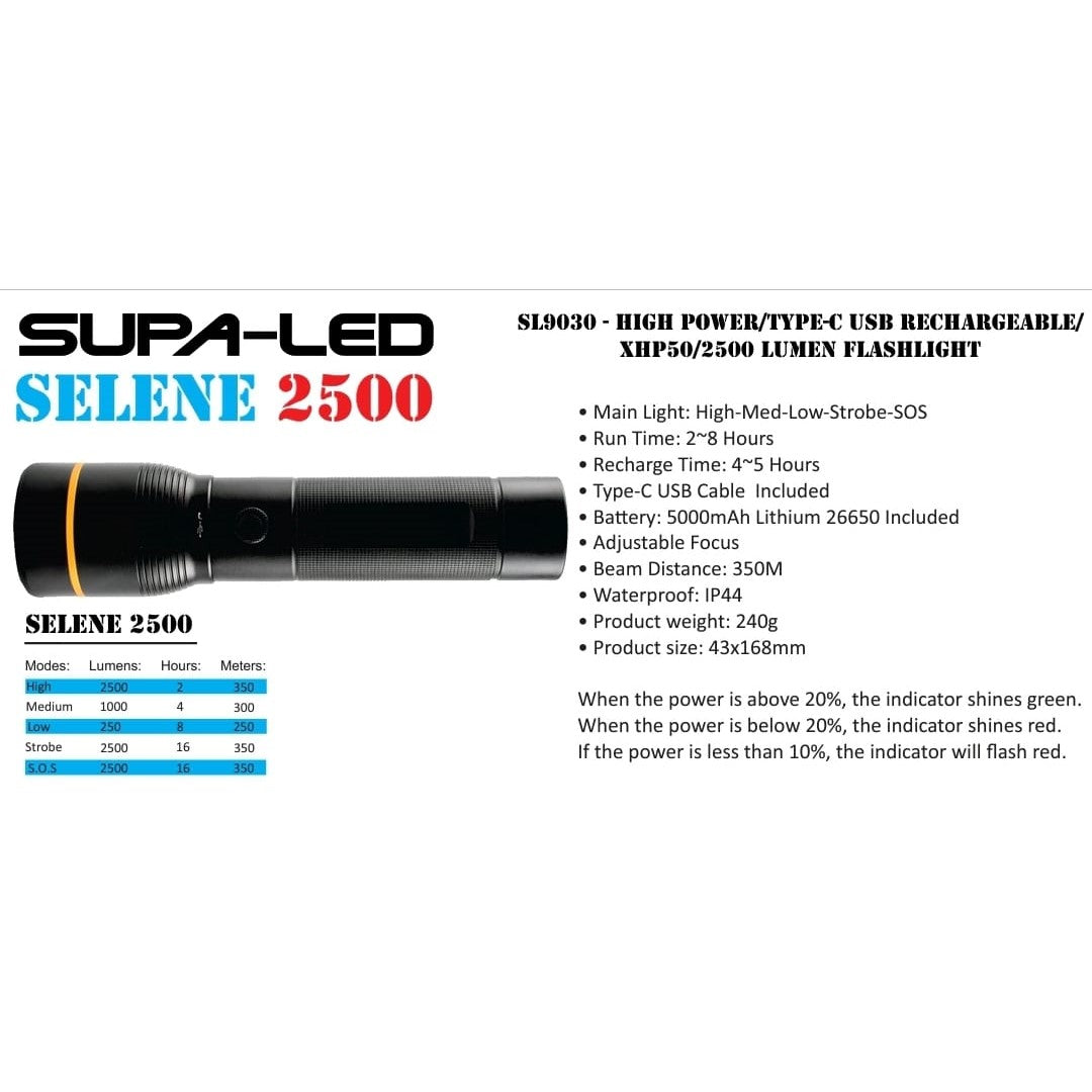 SUPA-LED Selene 2500 Lumen Rechargeable Torch