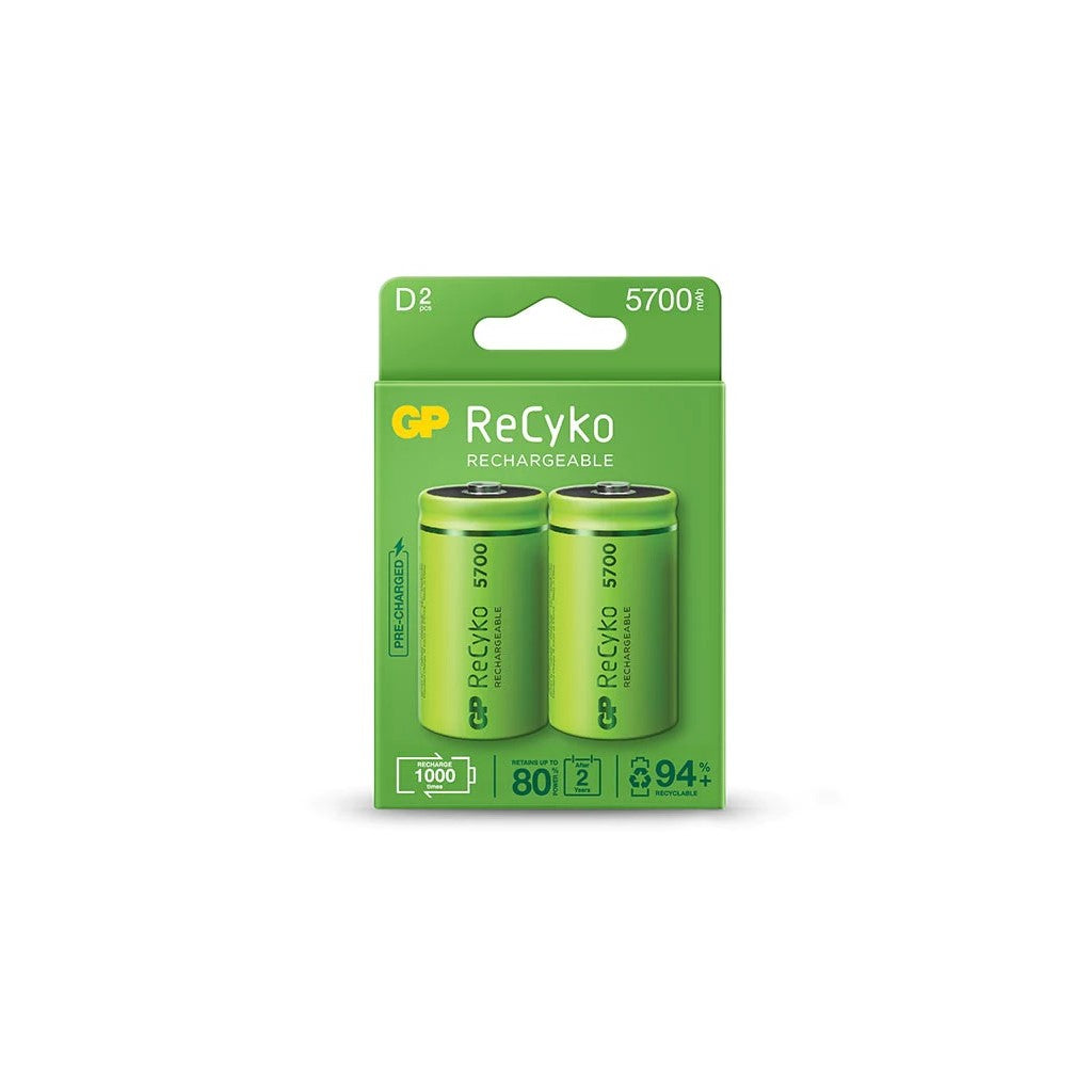 GP Recyko Rechargeable 5700mAh D Batteries - 2 Pack
